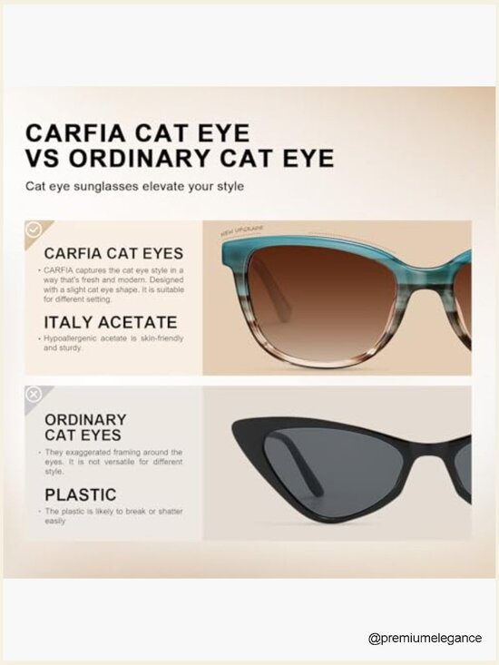 Designer Acetate Polarized Sunglasses UV Protection Cat-Eye
